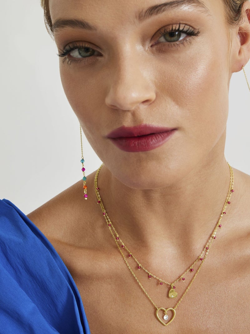 Collier Luxenter en argent 925 avec cristal rouge et or jaune 18 carats - Erilah Rouge - Kiabi