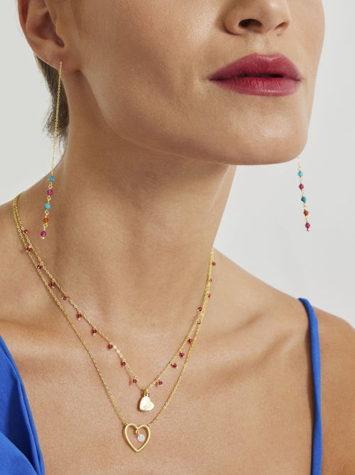 Collier Luxenter en argent 925 avec cristal rouge et plaqué or 18k - Erilah - Kiabi