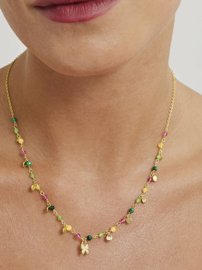 Collier Luxenter en argent 925 avec cristal vert plaqué or jaune 18K - Papillon Vert - Kiabi