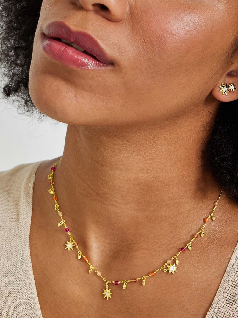 Collier Luxenter en argent 925 avec cristaux multicolores finis plaqué or jaune 18K - Sekhay Multicolore - Kiabi