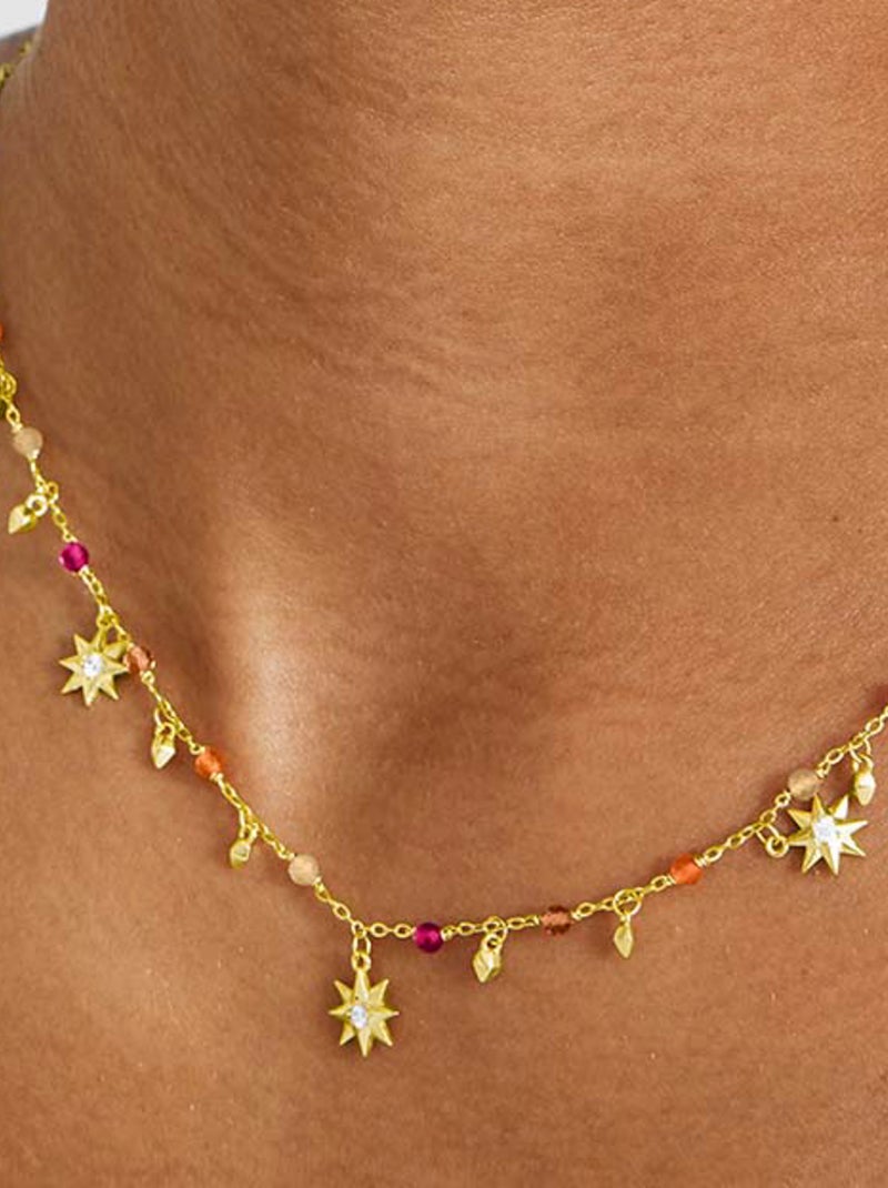 Collier Luxenter en argent 925 avec cristaux multicolores finis plaqué or jaune 18K - Sekhay Multicolore - Kiabi