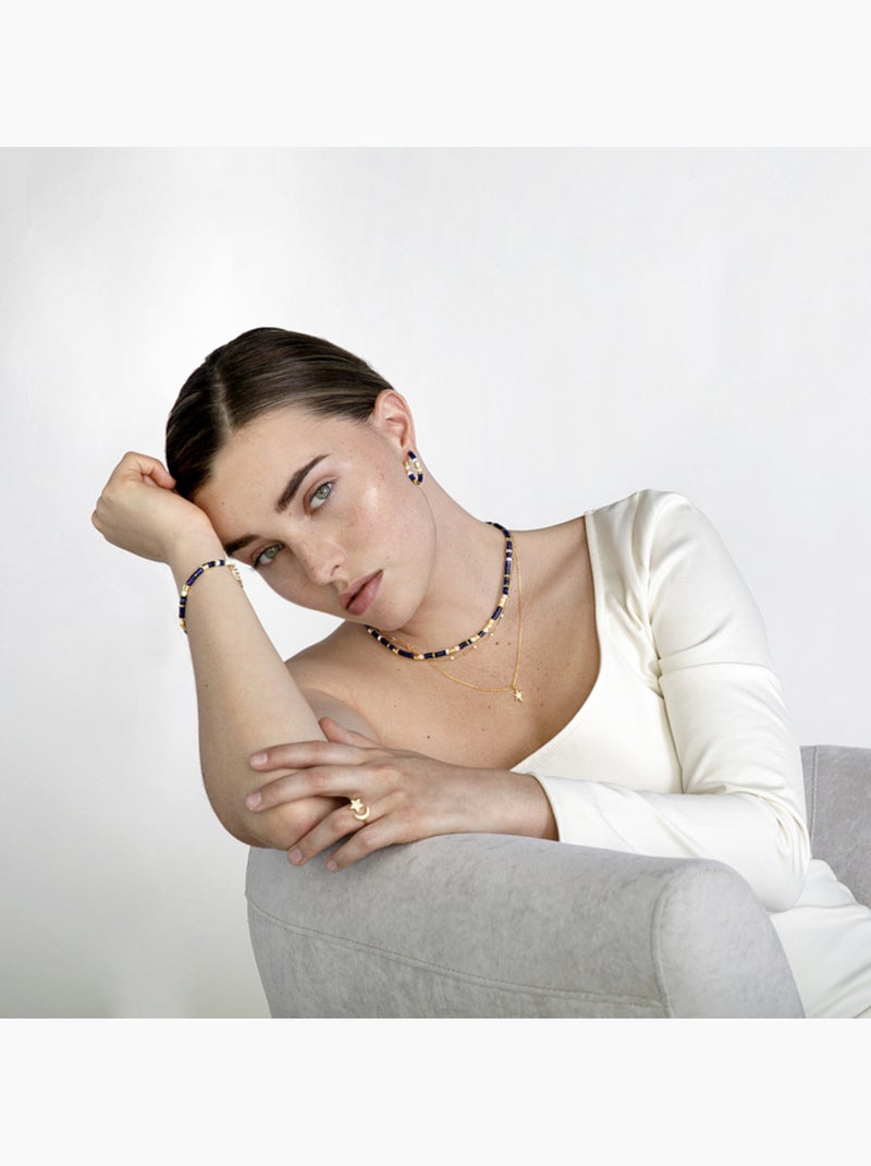 Collier Luxenter en argent 925 avec Lapislazuli naturel et plaqué or 18k - Ihun Bleu - Kiabi