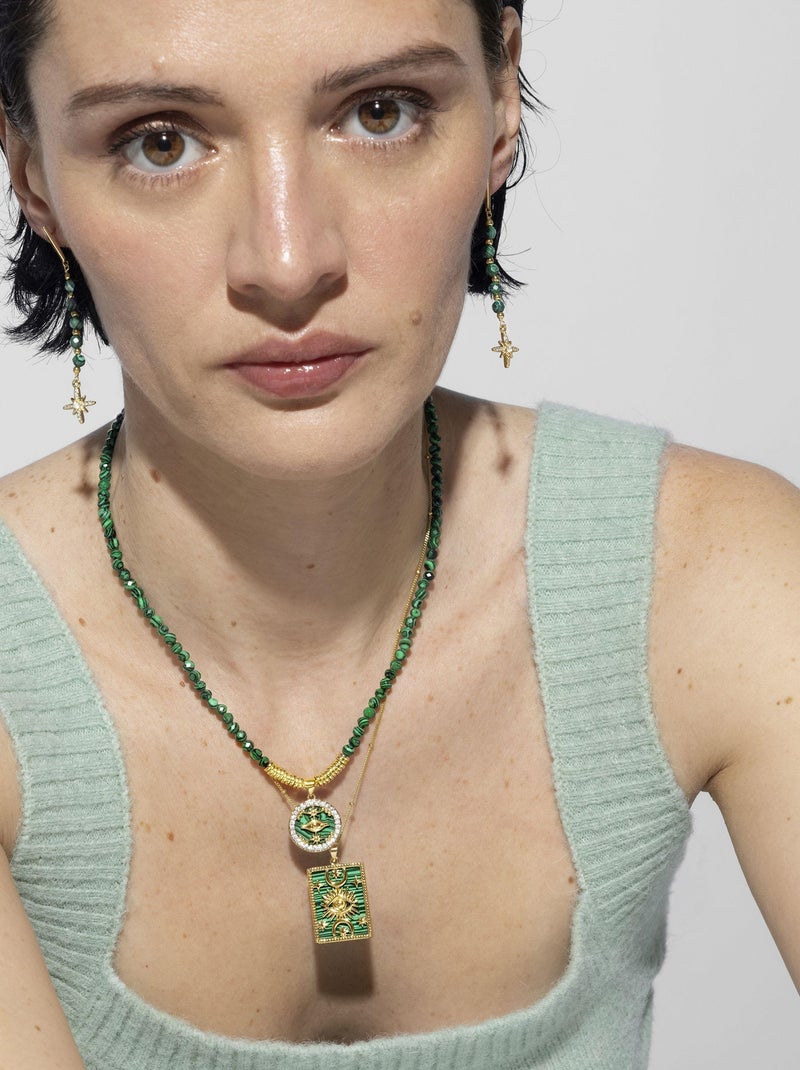 Collier Luxenter en argent 925 avec malachite et plaqué or 18k - Locare Vert - Kiabi