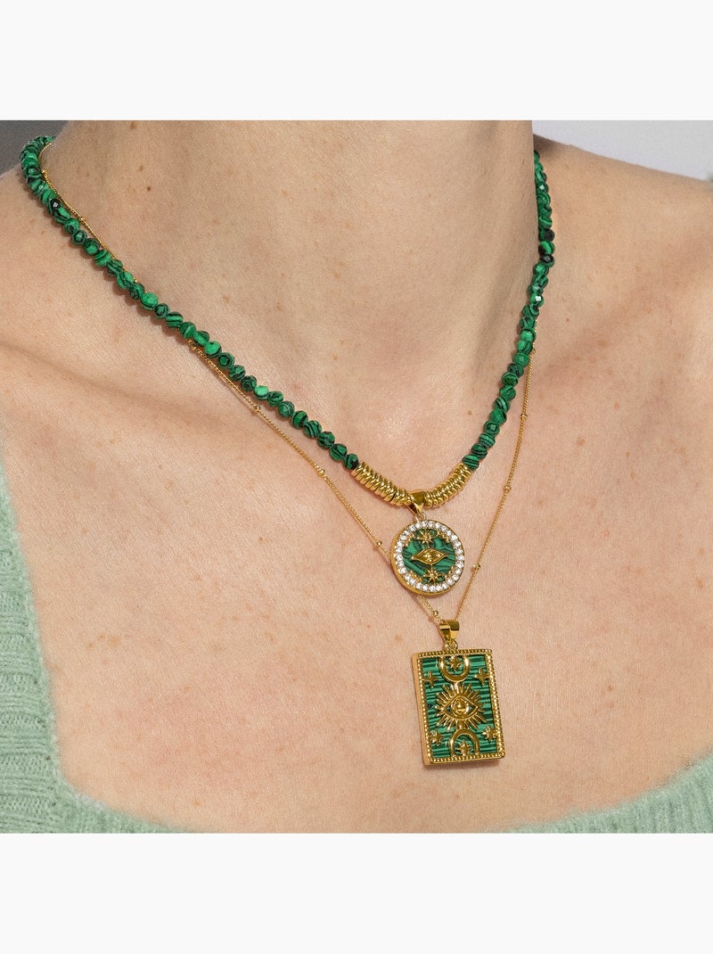 Collier Luxenter en argent 925 avec malachite et plaqué or 18k - Locare Vert - Kiabi