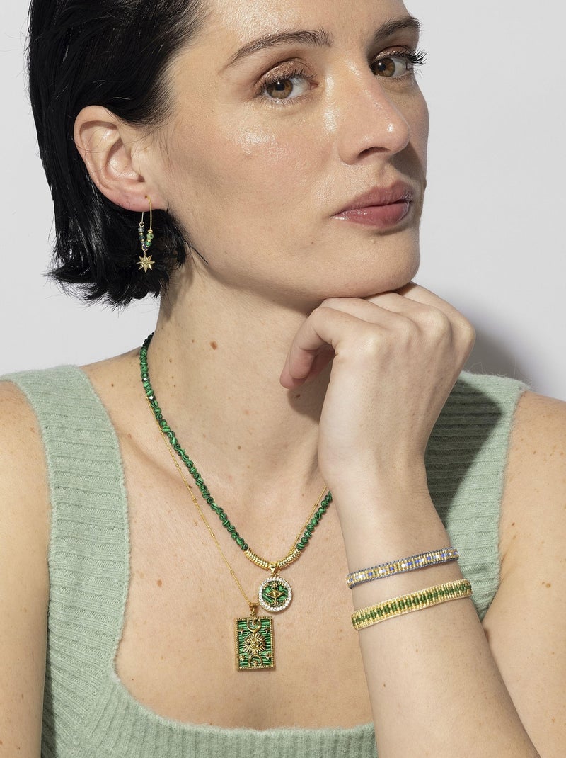 Collier Luxenter en argent 925 avec malachite et plaqué or 18k - Locare Vert - Kiabi