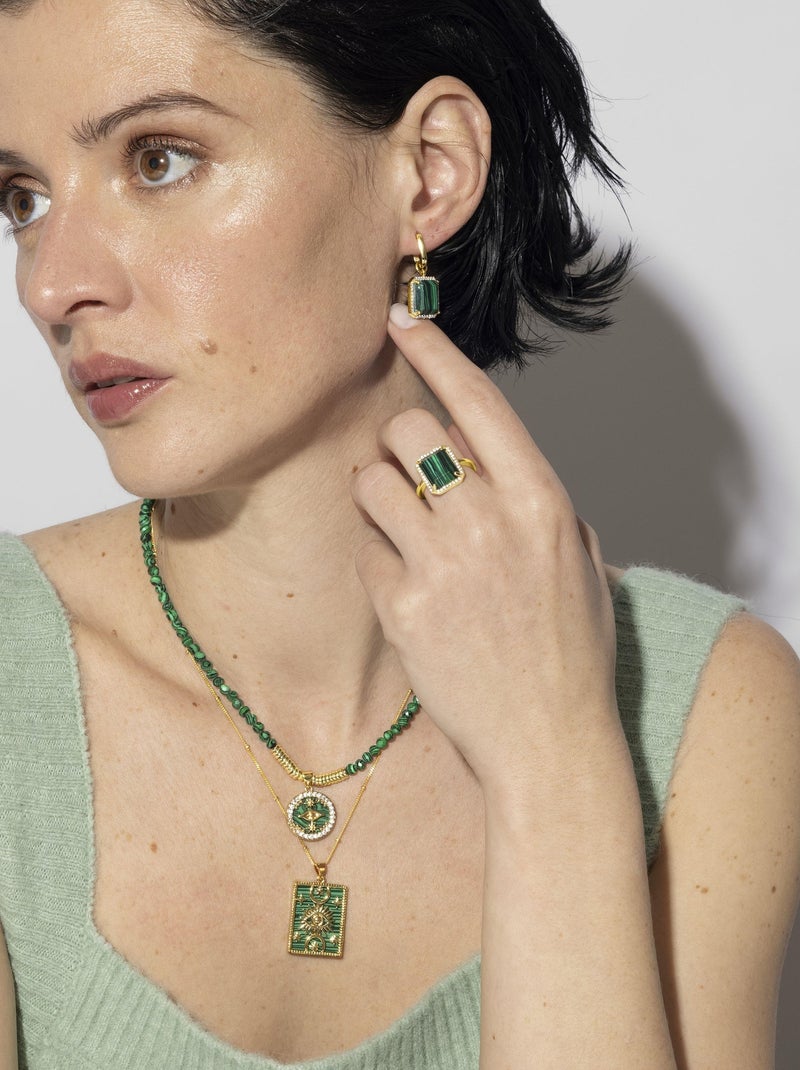 Collier Luxenter en argent 925 avec malachite et plaqué or 18k - Locare Vert - Kiabi