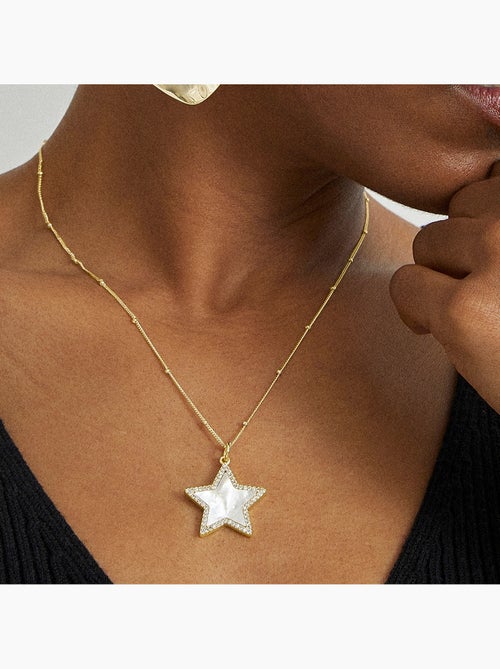Collier Luxenter en argent 925 avec nacre blanche et plaqué or 18k - Adala - Kiabi