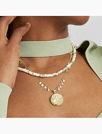 Collier Luxenter en argent 925 avec nacre blanche et plaqué or 18k - Wicoy