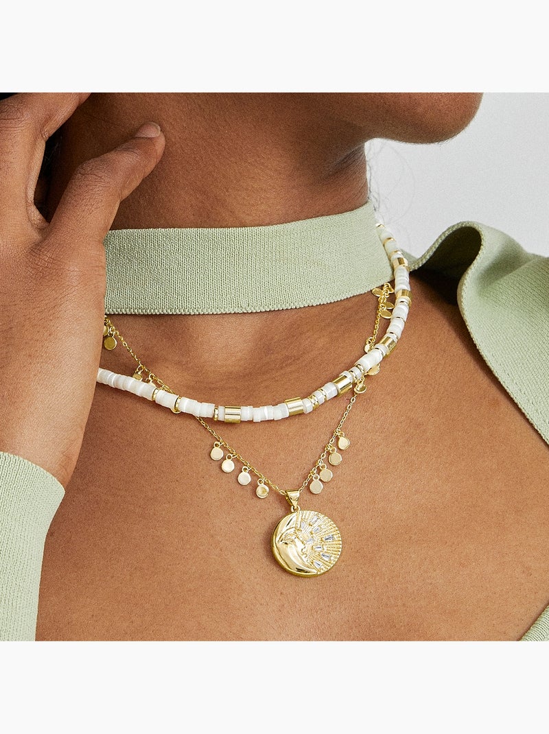 Collier Luxenter en argent 925 avec nacre blanche et plaqué or 18k - Wicoy Argent - Kiabi