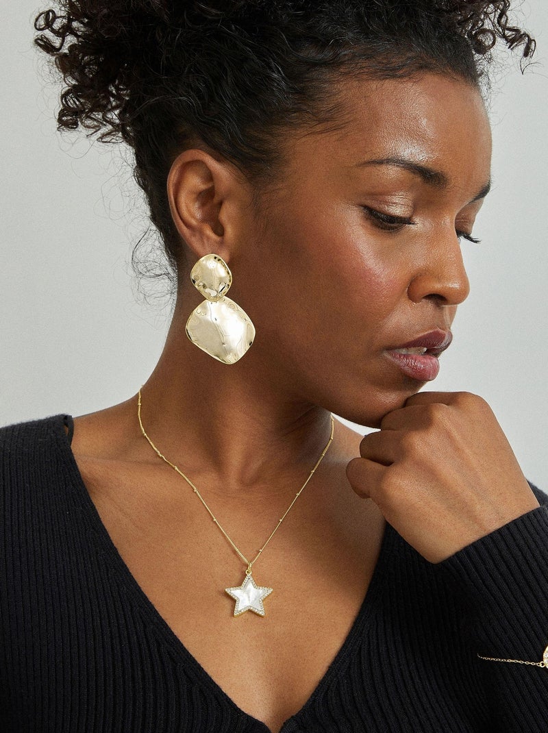 Collier Luxenter en argent 925 avec nacre blanche finie en or jaune 18K - Adala Argent - Kiabi