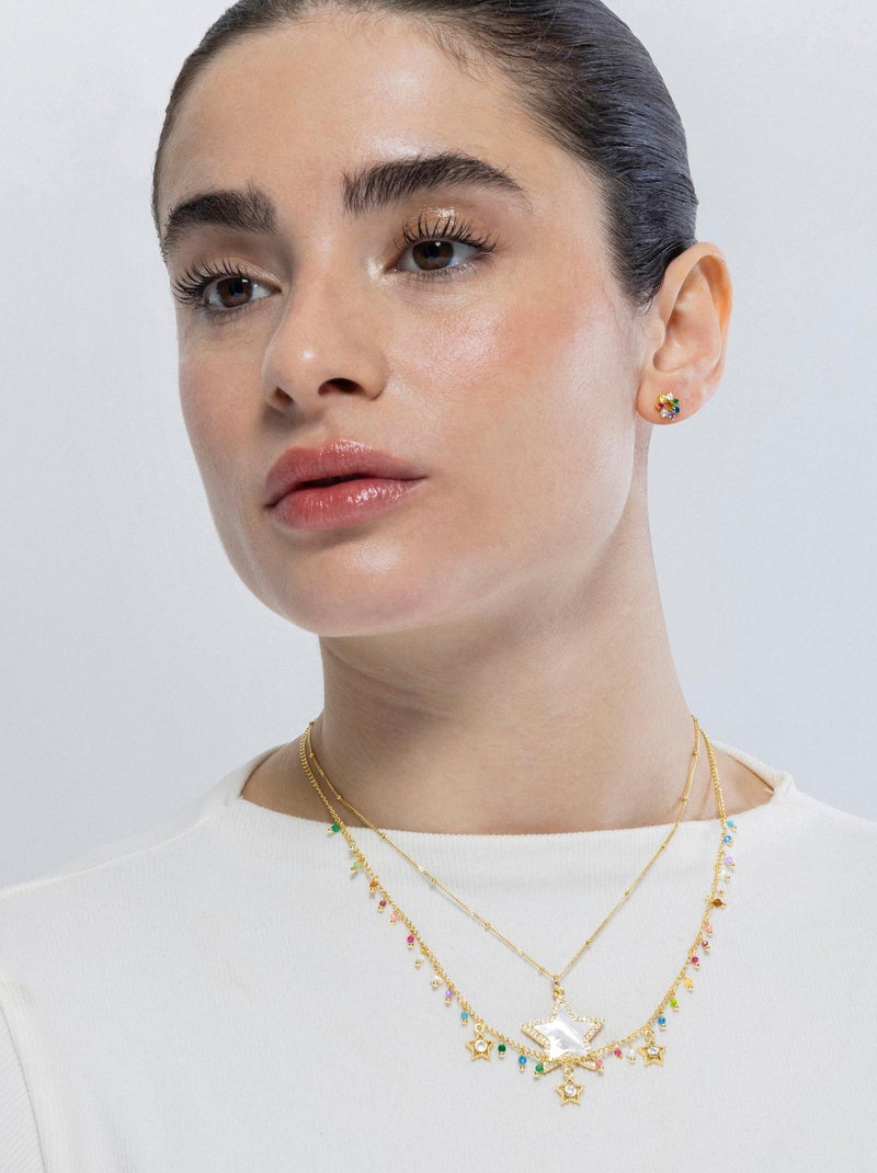 Collier Luxenter en argent 925 avec nacre blanche finie en or jaune 18K - Adala Argent - Kiabi