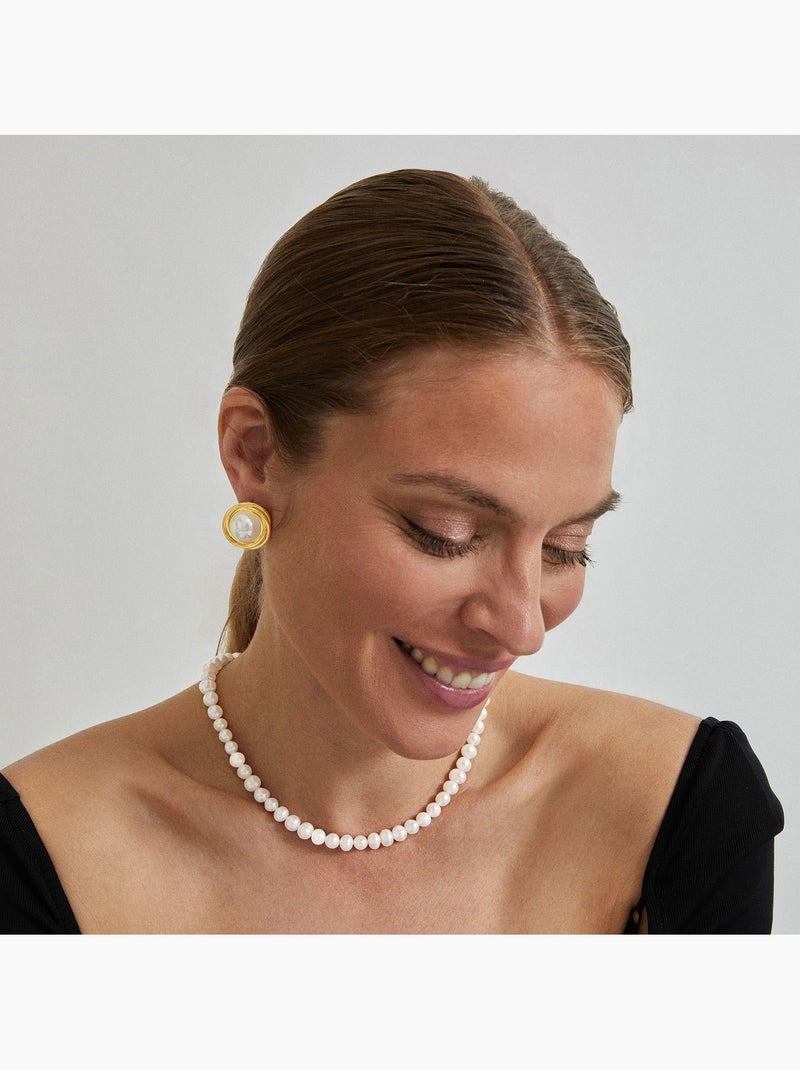 Collier Luxenter en argent 925 avec perle blanche et plaqué or 18k - Kipepeo Argent - Kiabi