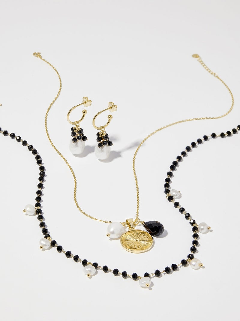 Collier Luxenter en argent 925 avec perle blanche et plaqué or 18k - Seika Blanc - Kiabi