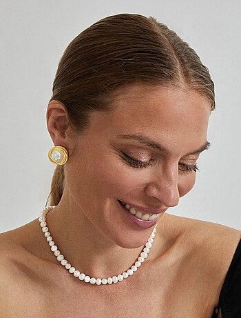 Collier Luxenter en argent 925 avec perle blanche finie en or jaune 18K - Kipepeo