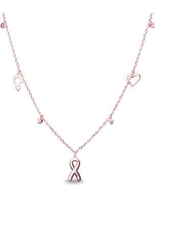 Collier Luxenter en argent 925 avec tourmaline rose Zirconia finition or rose 18K - Boucle