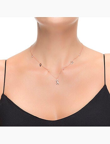Collier Luxenter en argent 925 avec tourmaline rose Zirconia finition or rose 18K - Boucle