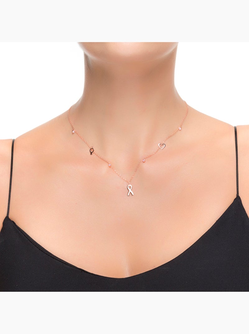 Collier Luxenter en argent 925 avec tourmaline rose Zirconia finition or rose 18K - Boucle Rose Métal - Kiabi