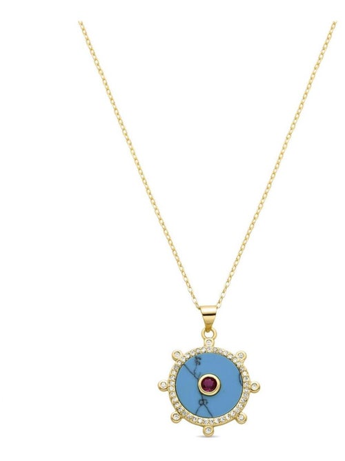 Collier Luxenter en argent 925 avec turquoise et or jaune 18 carats - Giles - Kiabi
