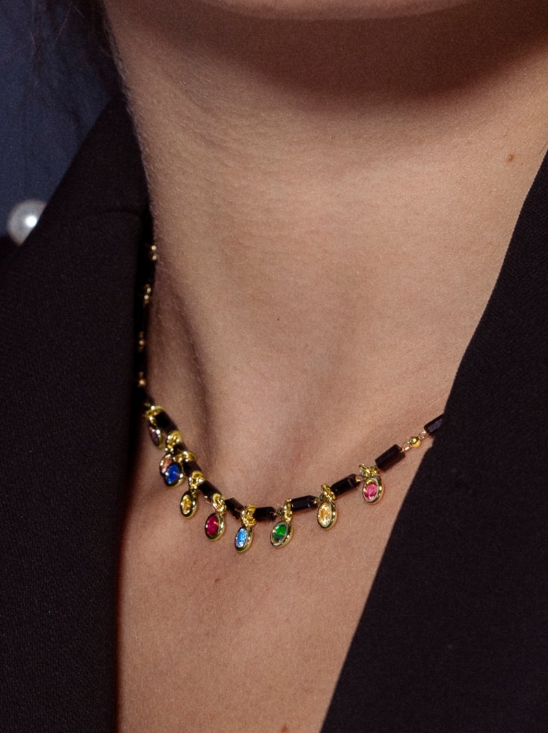 Collier Luxenter en argent 925 avec zircon multicolore et finition plaqué or jaune 18K - Vusak Multicolore - Kiabi