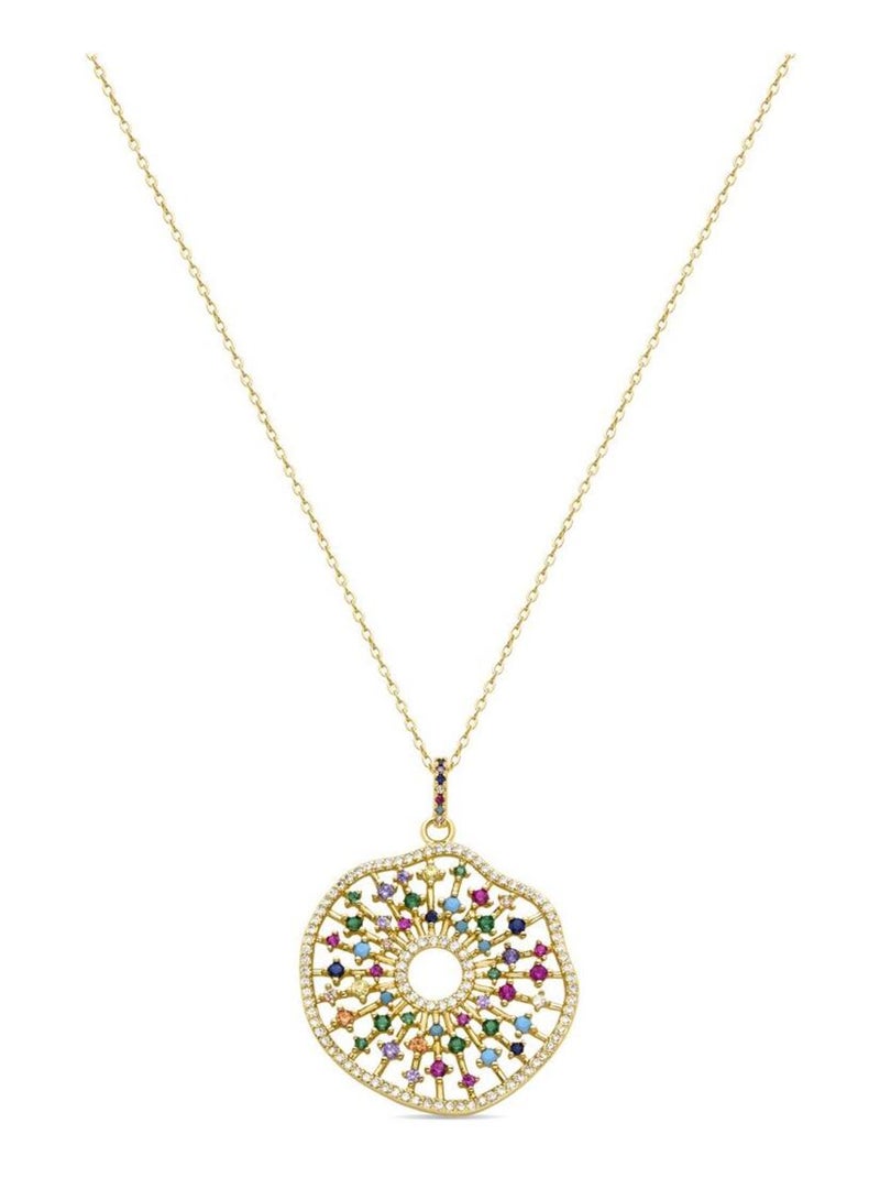 Collier Luxenter en argent 925 avec zircon multicolore et finition plaqué or jaune 18K - Xodoa Multicolore - Kiabi