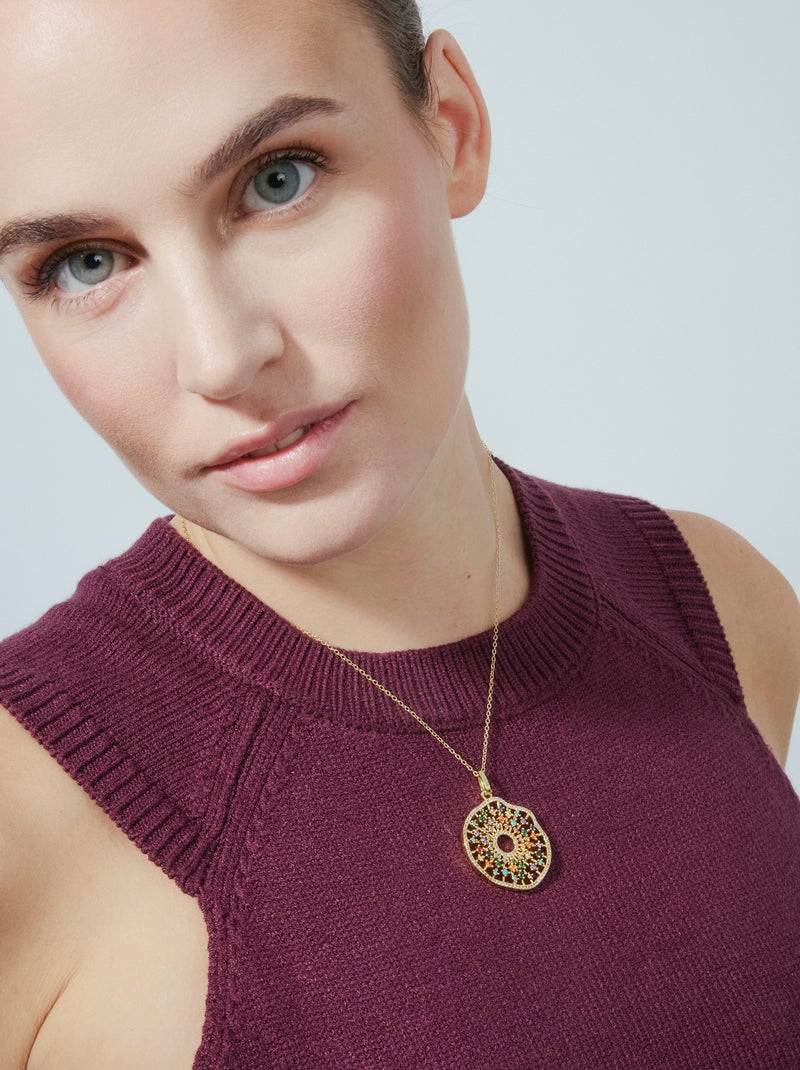 Collier Luxenter en argent 925 avec zircon multicolore et finition plaqué or jaune 18K - Xodoa Multicolore - Kiabi