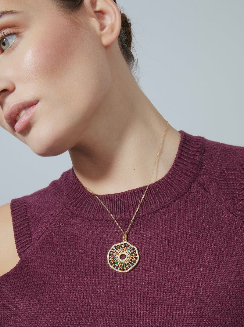 Collier Luxenter en argent 925 avec zircon multicolore et finition plaqué or jaune 18K - Xodoa Multicolore - Kiabi