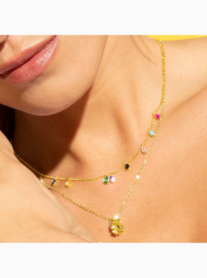 Collier Luxenter en argent 925 avec zircon rose et finition et plaqué or 18k - Douala Rose - Kiabi