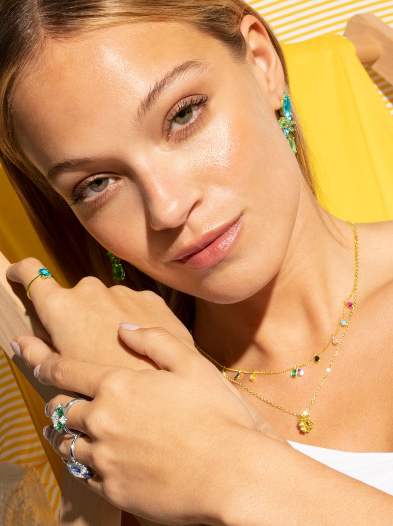 Collier Luxenter en argent 925 avec zircon rose et finition plaqué or jaune 18K - Douala Rose - Kiabi