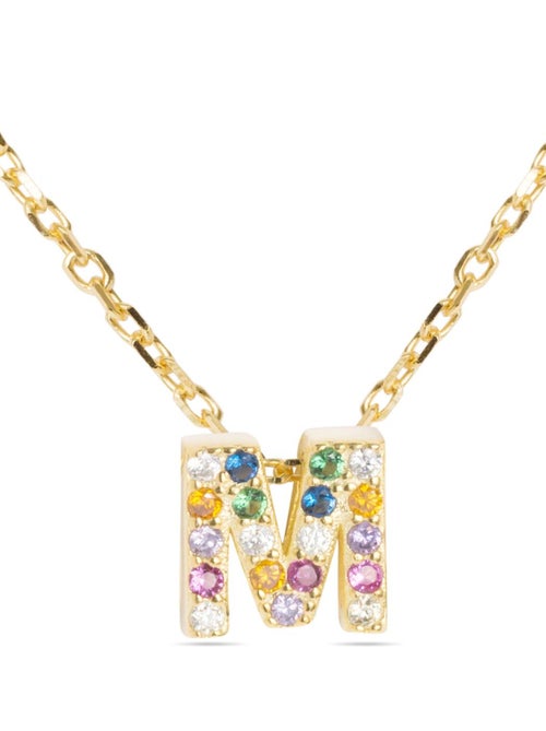 Collier Luxenter en argent 925 avec zircons multicolores finis et plaqué or 18k - Alphabet - Kiabi