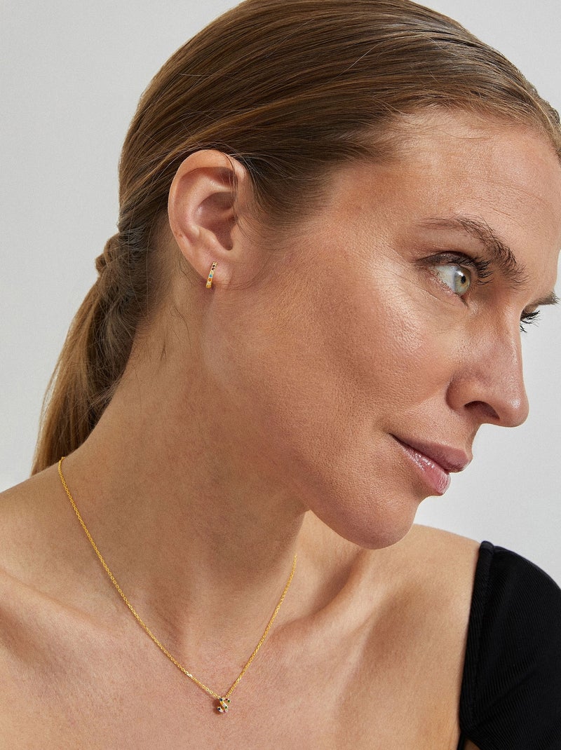 Collier Luxenter en argent 925 avec zircons multicolores finis et plaqué or 18k - Alphabet Multicolore - Kiabi