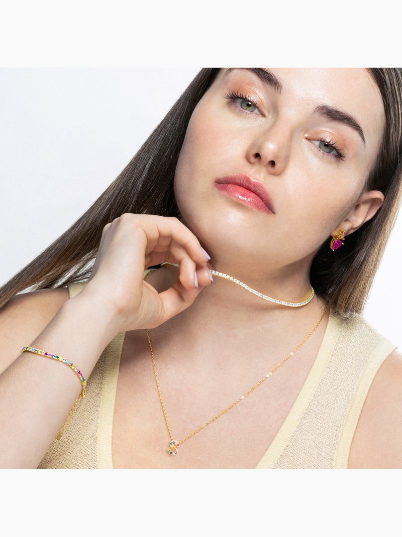 Collier Luxenter en argent 925 avec zircons multicolores finis et plaqué or 18k - Alphabet Multicolore - Kiabi