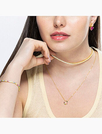 Collier Luxenter en argent 925 avec zircons multicolores finis et plaqué or 18k - Alphabet
