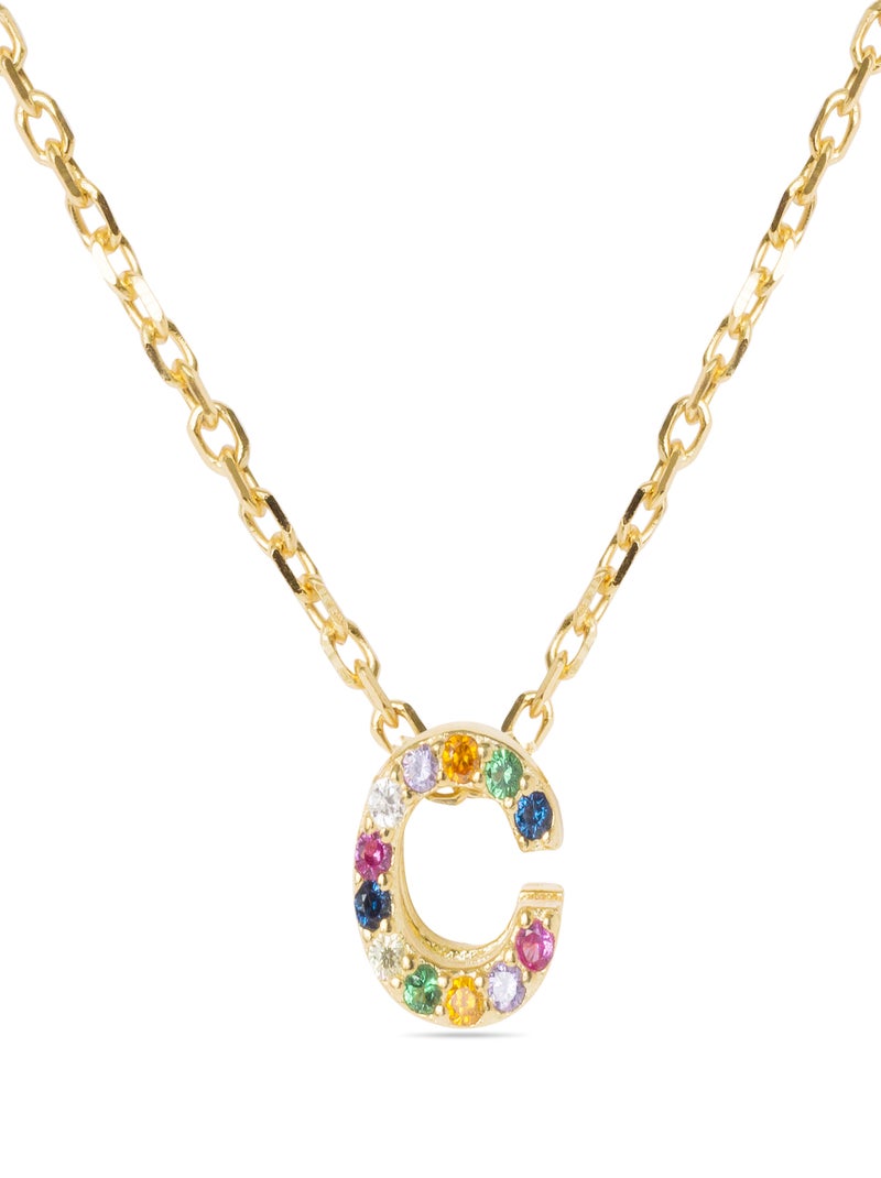 Collier Luxenter en argent 925 avec zircons multicolores finis et plaqué or 18k - Alphabet Multicolore - Kiabi