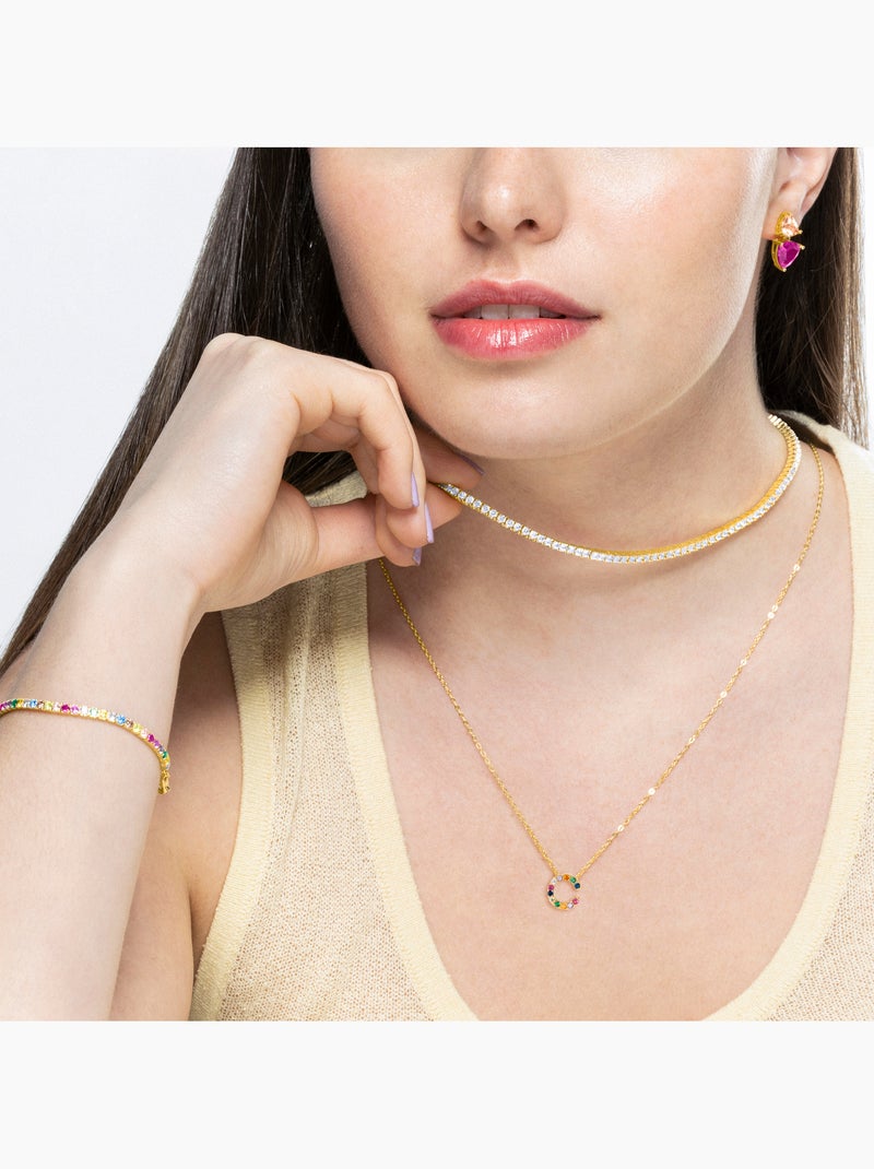 Collier Luxenter en argent 925 avec zircons multicolores finis et plaqué or 18k - Alphabet Multicolore - Kiabi
