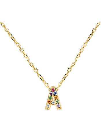 Collier Luxenter en argent 925 avec zircons multicolores finis et plaqué or 18k - Alphabet
