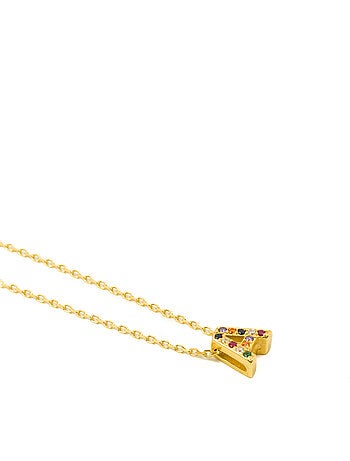 Collier Luxenter en argent 925 avec zircons multicolores finis et plaqué or 18k - Alphabet