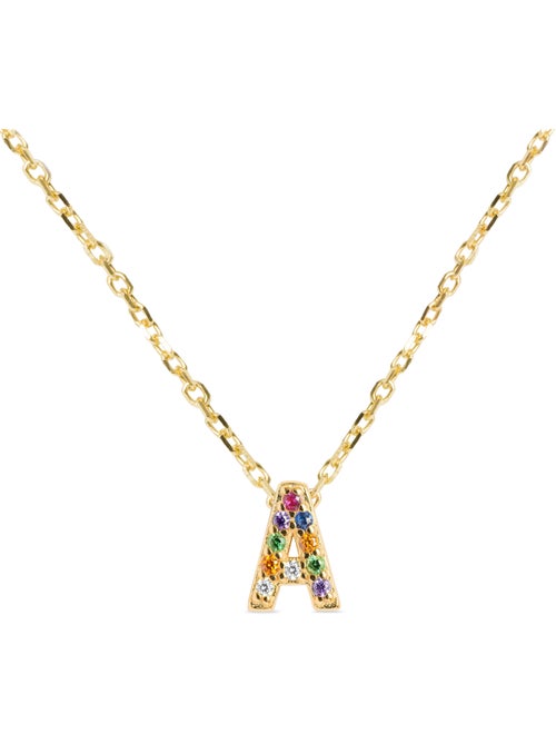 Collier Luxenter en argent 925 avec zircons multicolores finis et plaqué or 18k - Alphabet - Kiabi