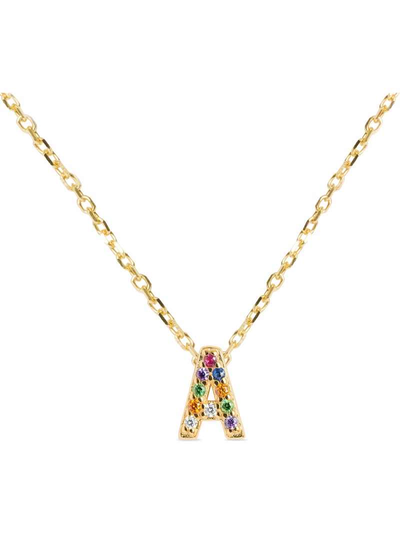 Collier Luxenter en argent 925 avec zircons multicolores finis et plaqué or 18k - Alphabet Multicolore - Kiabi