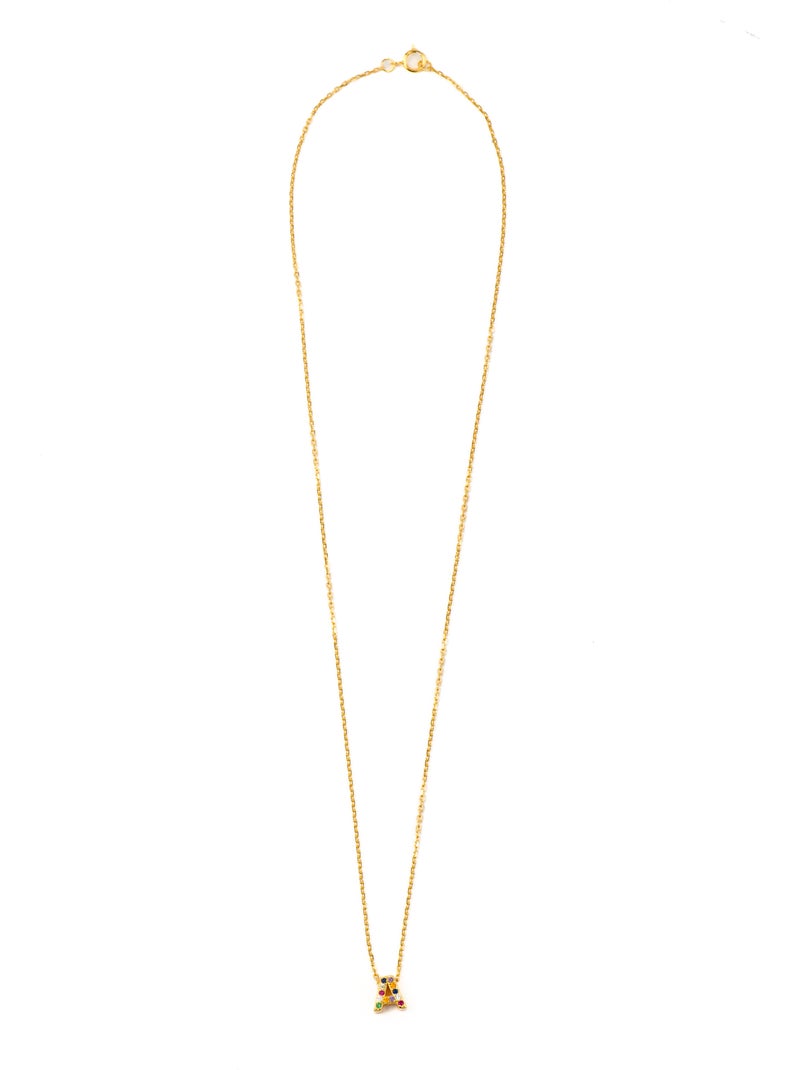 Collier Luxenter en argent 925 avec zircons multicolores finis et plaqué or 18k - Alphabet Multicolore - Kiabi