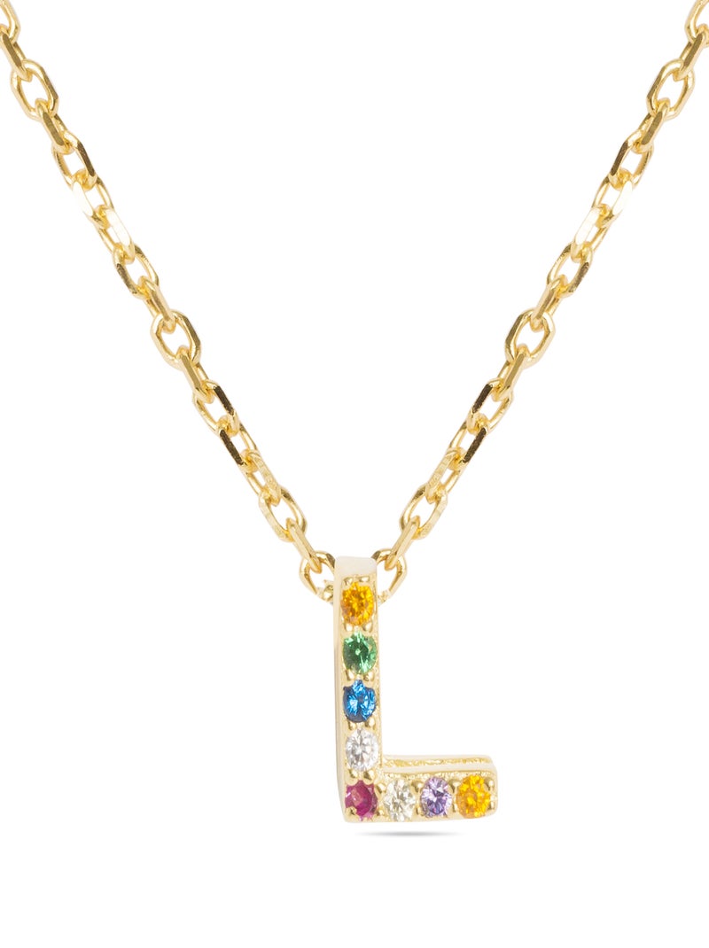 Collier Luxenter en argent 925 avec zircons multicolores finis et plaqué or 18k - Alphabet Multicolore - Kiabi