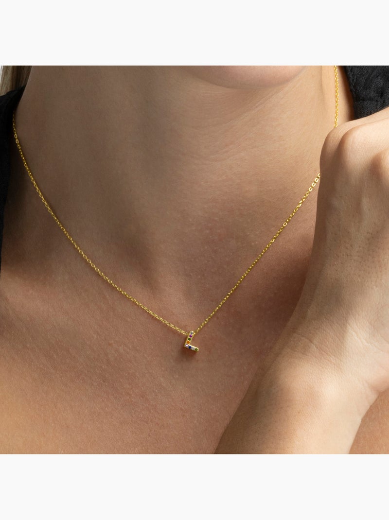 Collier Luxenter en argent 925 avec zircons multicolores finis et plaqué or 18k - Alphabet Multicolore - Kiabi