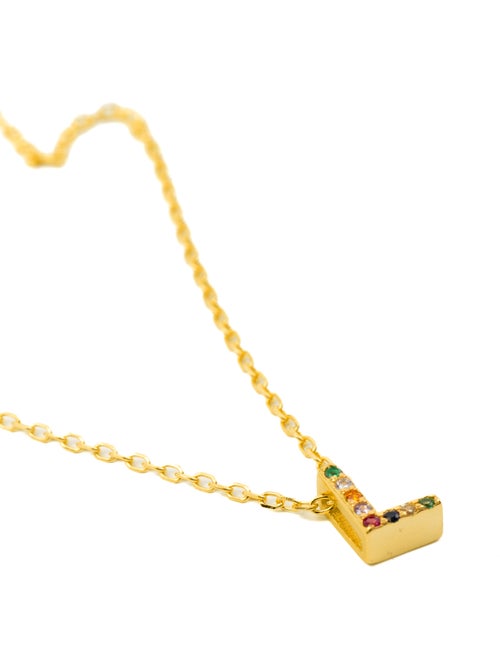 Collier Luxenter en argent 925 avec zircons multicolores finis et plaqué or 18k - Alphabet - Kiabi