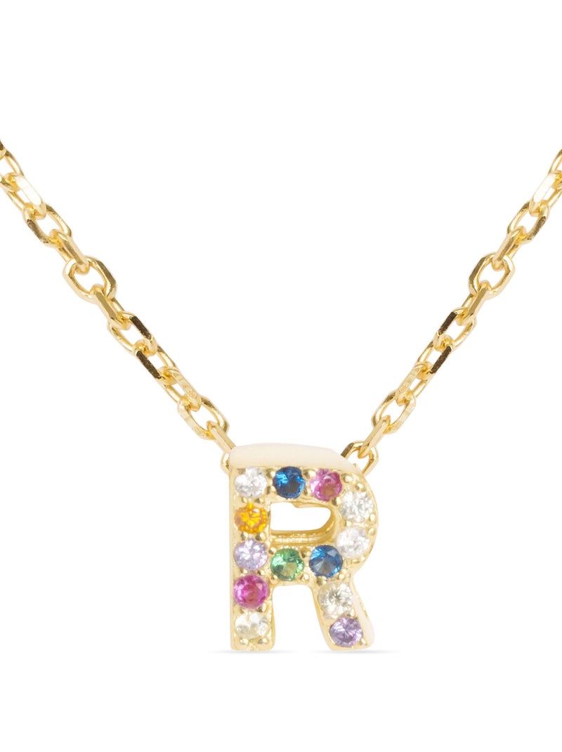 Collier Luxenter en argent 925 avec zircons multicolores finis et plaqué or 18k - Alphabet Multicolore - Kiabi