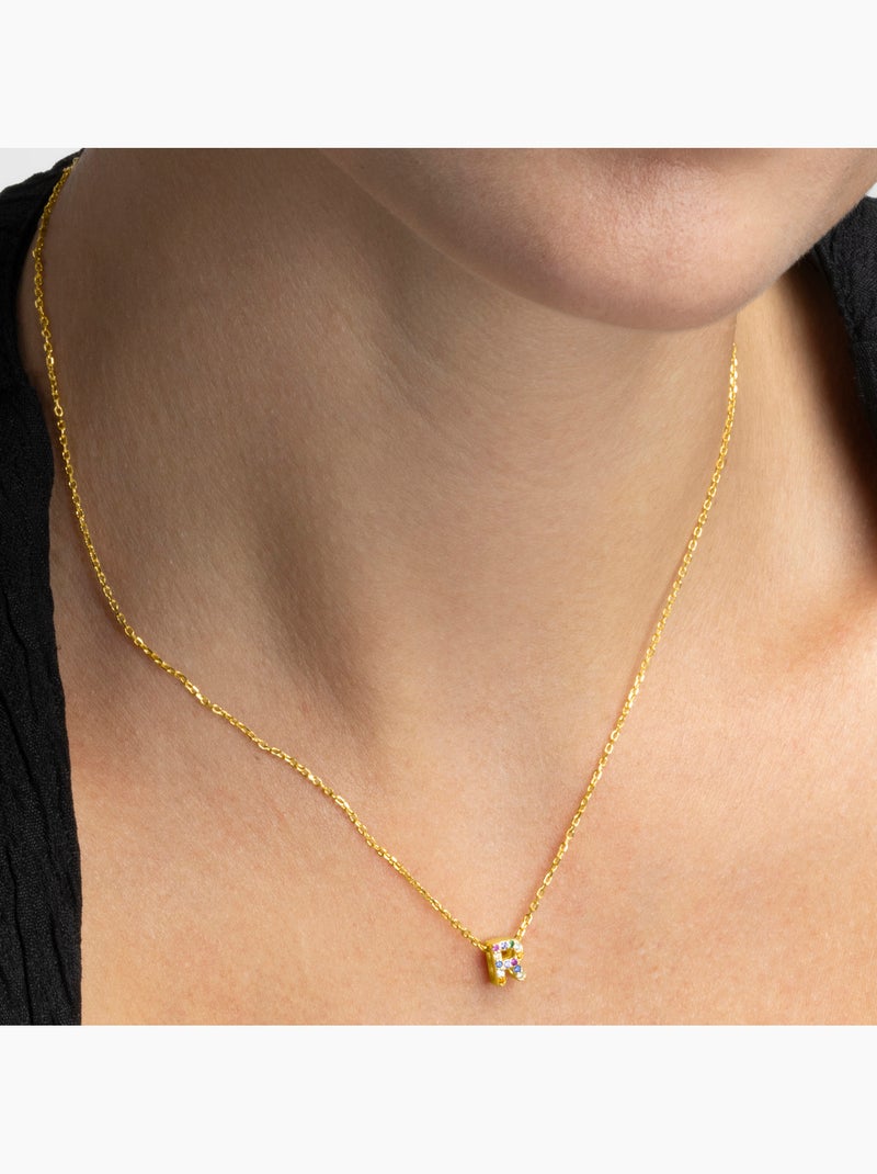 Collier Luxenter en argent 925 avec zircons multicolores finis et plaqué or 18k - Alphabet Multicolore - Kiabi