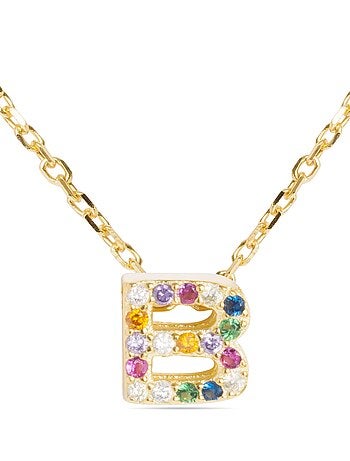Collier Luxenter en argent 925 avec zircons multicolores finis et plaqué or 18k - Alphabet