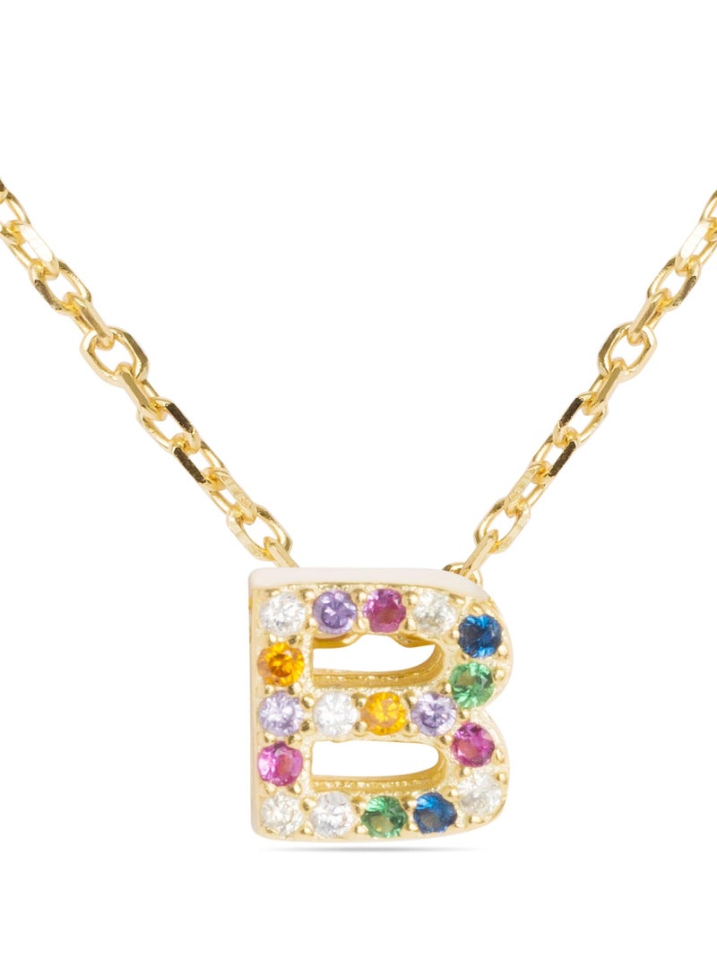 Collier Luxenter en argent 925 avec zircons multicolores finis et plaqué or 18k - Alphabet Multicolore - Kiabi
