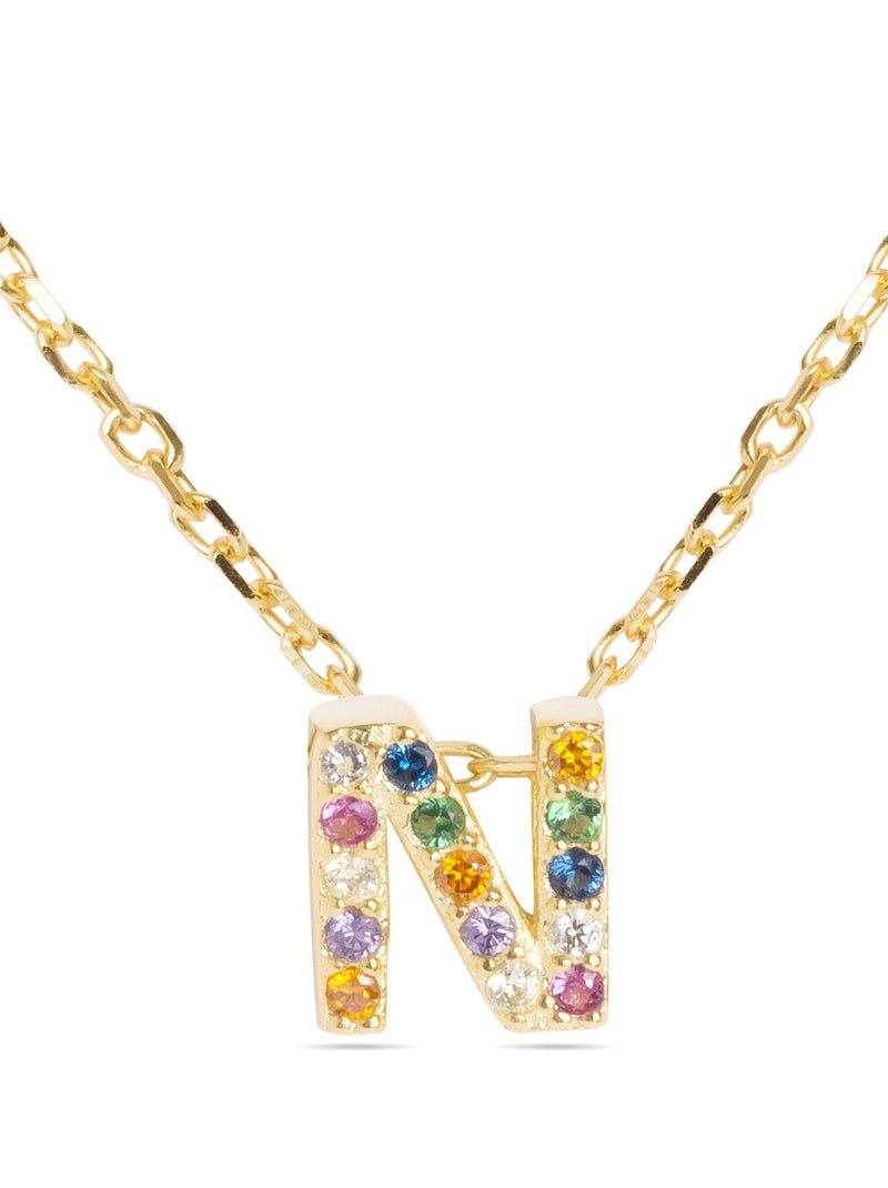 Collier Luxenter en argent 925 avec zircons multicolores finis et plaqué or 18k - Alphabet Multicolore - Kiabi