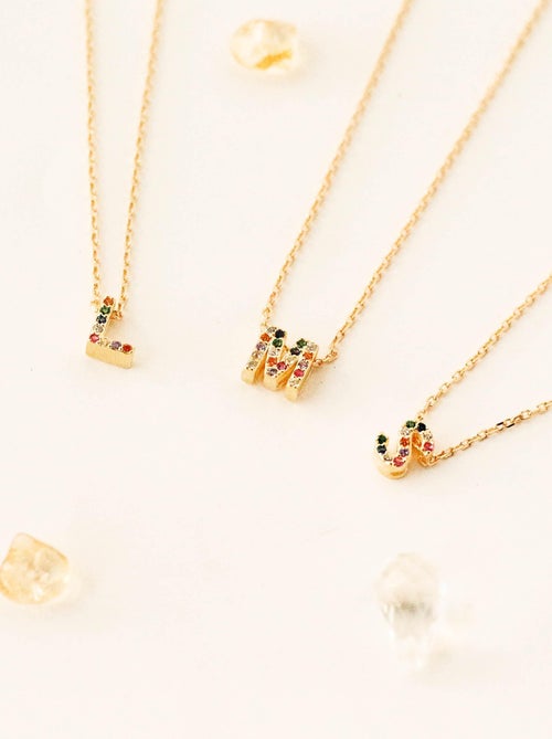 Collier Luxenter en argent 925 avec zircons multicolores finis et plaqué or 18k - Alphabet - Kiabi