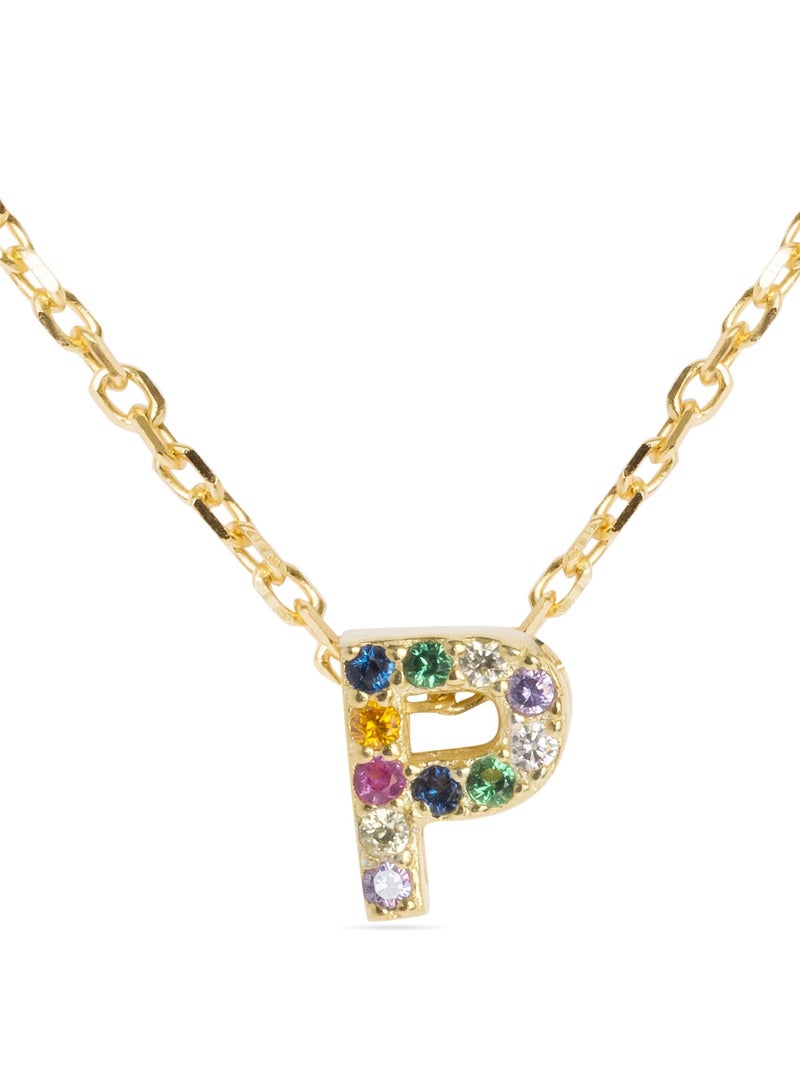 Collier Luxenter en argent 925 avec zircons multicolores finis et plaqué or 18k - Alphabet Multicolore - Kiabi