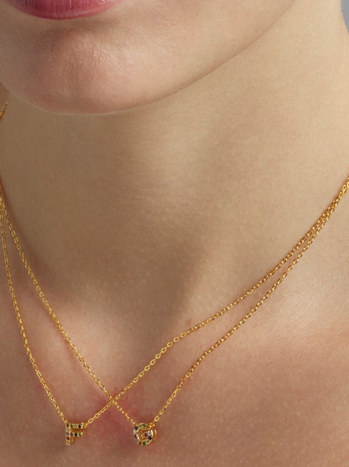 Collier Luxenter en argent 925 avec zircons multicolores finis et plaqué or 18k - Alphabet - Kiabi